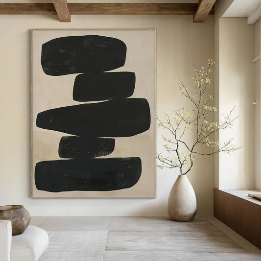“Stacked Black Shapes” ，Abstract Geometric Acrylic Painting CT0936