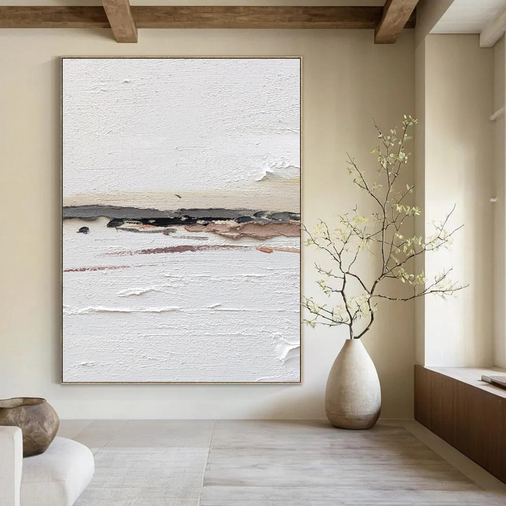 “White Textured Minimalism” - Subtle Abstract Painting On Canvas DKH1664