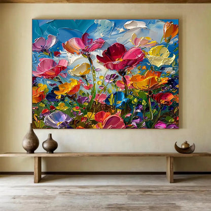 “Vibrant Impasto Flower Field” - Lively Floral Painting On Canvas DKH794