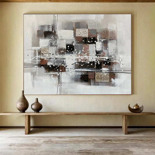 “Neutral & Gold Abstract Composition” Abstract Textured Painting On Canvas DKH354