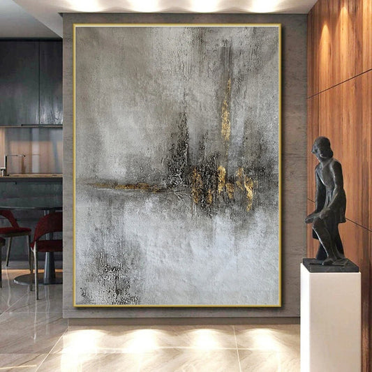 “Gold Accent on Gray” ，Minimalist Abstract Mixed - Media CT0900