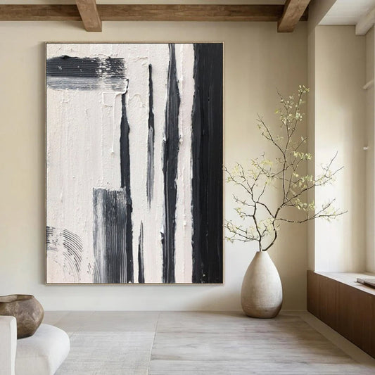 “Black, White, Gray Textured Strokes ‘Urban Pulse’” - Impasto Abstract Painting On Canvas DTP367