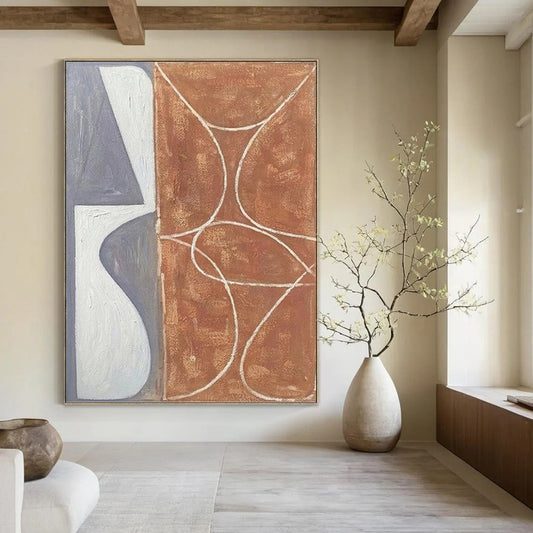Gray, White, and Brown - Geometric and Curved Painting On Canvas DKH1138