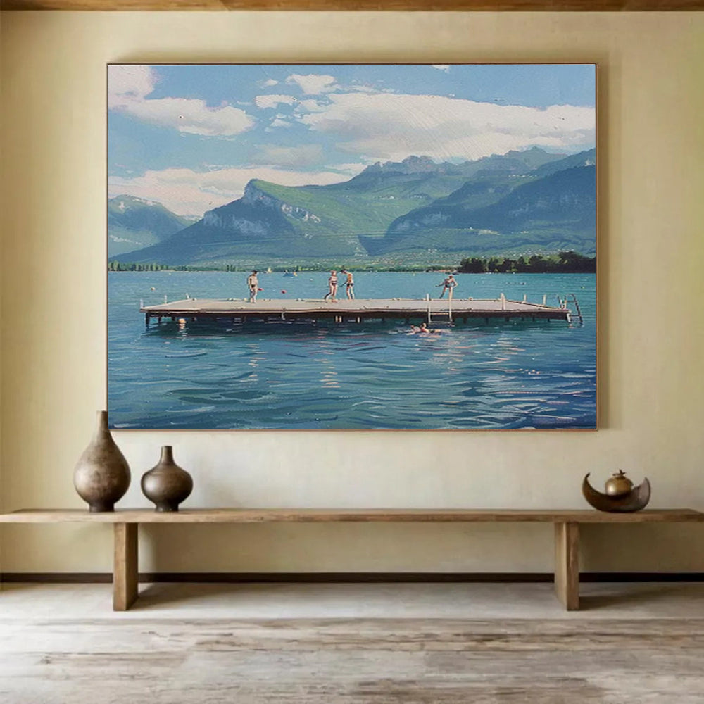 Realistic Landscape “Lakeside Leisure” Painting On Canvas DKH093