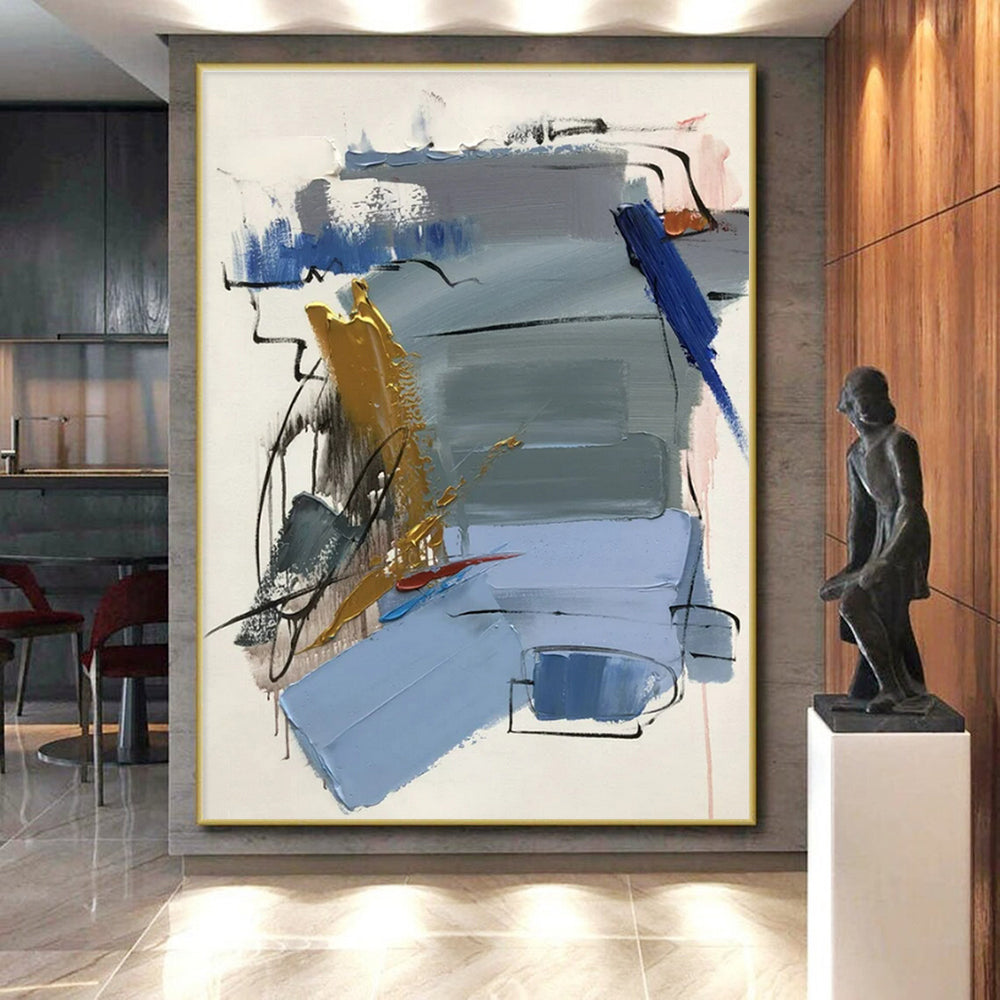 “Blue - Gray - Gold Abstract Fusion” ，Abstract Acrylic Painting CT0804