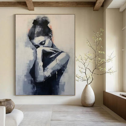 “Contemplative Figure: Monochromatic Abstract Portrait” - Modernist Figurative Acrylic on Canvas CT1910