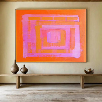“Orange & Pink Geometric Layers” Minimalist Abstract Painting On Canvas DKH368