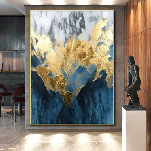 “Gold and Blue Marble” ，Mixed - Media Abstract Art CT0916