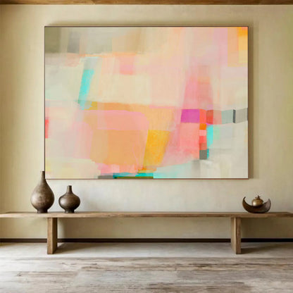 “Soft Color Block Abstract - Pastel Hues in Geometric Forms” Painting On Canvas DKH029