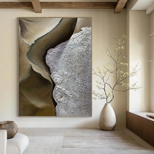 “Brown & Gray Textured Abstract Form” Painting On Canvas DKH0987