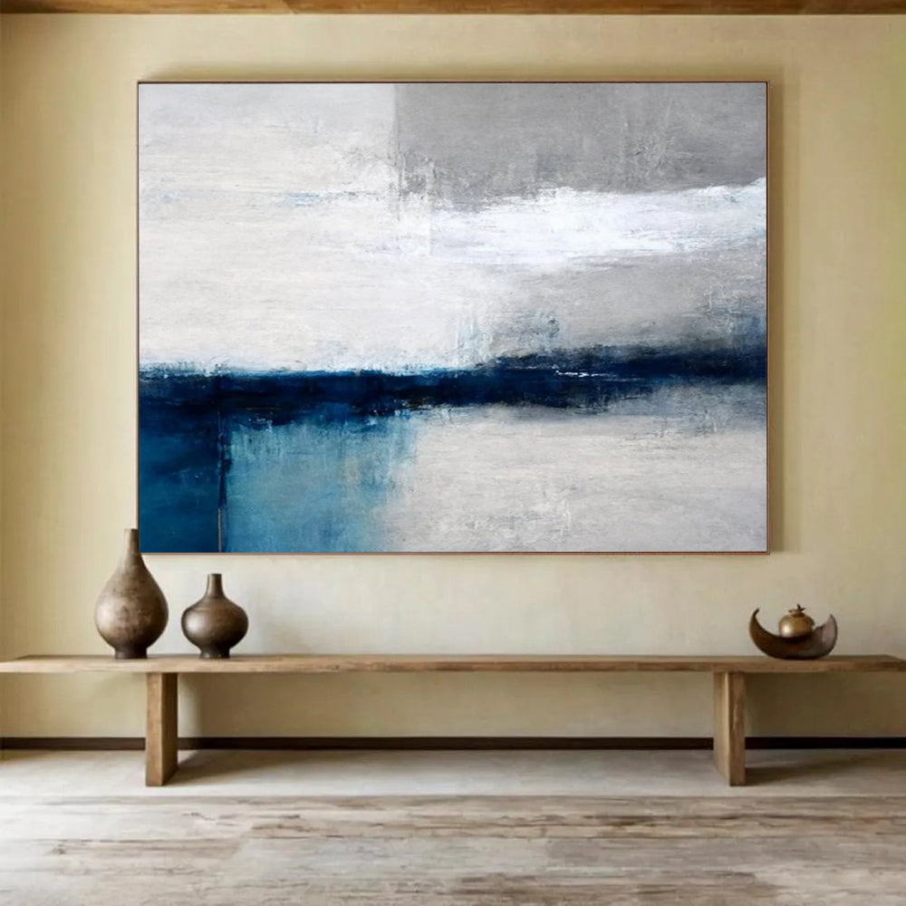 “Gray - White - Blue Minimalist Abstraction” Abstract Painting On Canvas DLZ053