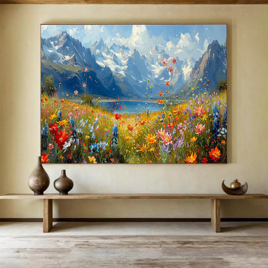 “Mountain Meadow”：Vibrant Impasto Nature Painting On Canvas DKH256