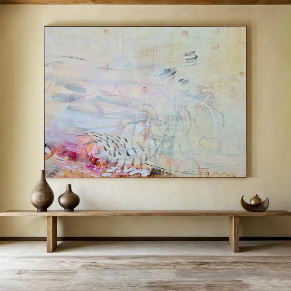 Subtle Abstract on Beige - Delicate Marks and Soft Transitions Painting On Canvas DKH066