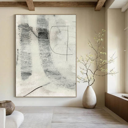 “Monochrome Textured Marks” - Black, White Abstract Painting On Canvas DTP213