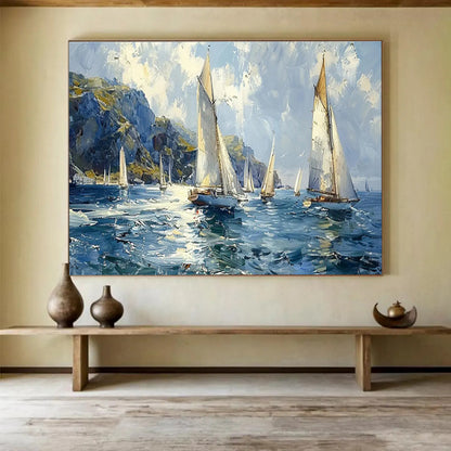 Sailing Boats On A Breezy Sea Painting On Canvas DKH669