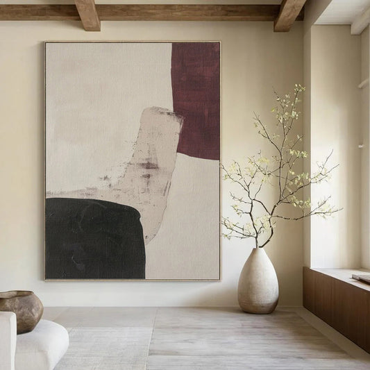 Beige, Burgundy & Black - Textured Blocks Painting On Canvas DKH1152