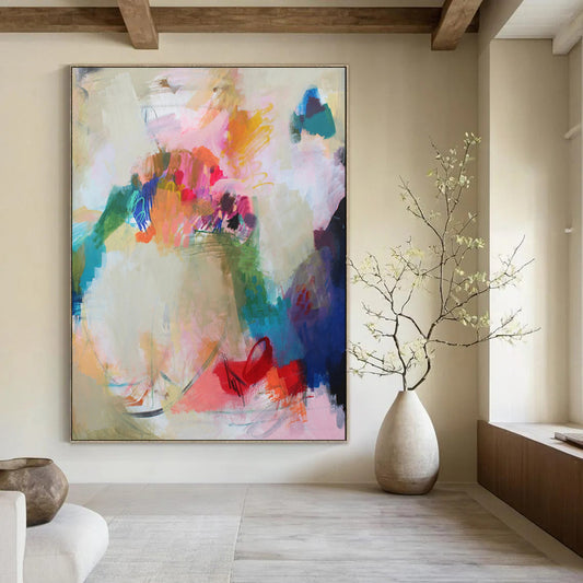 Colorful Blooms, Abstract Vase - "Vibrant Bouquet" - Abstract Expressionist Painting CT1856