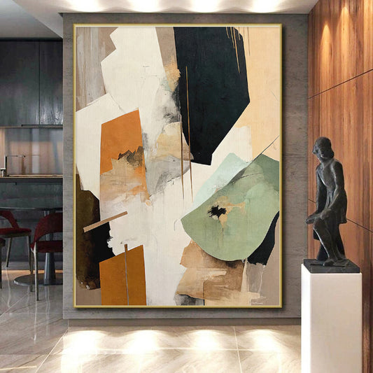 Earth - Toned Geometric Collage, “Urban Textures” - Mixed - Media Abstract Painting CT0756