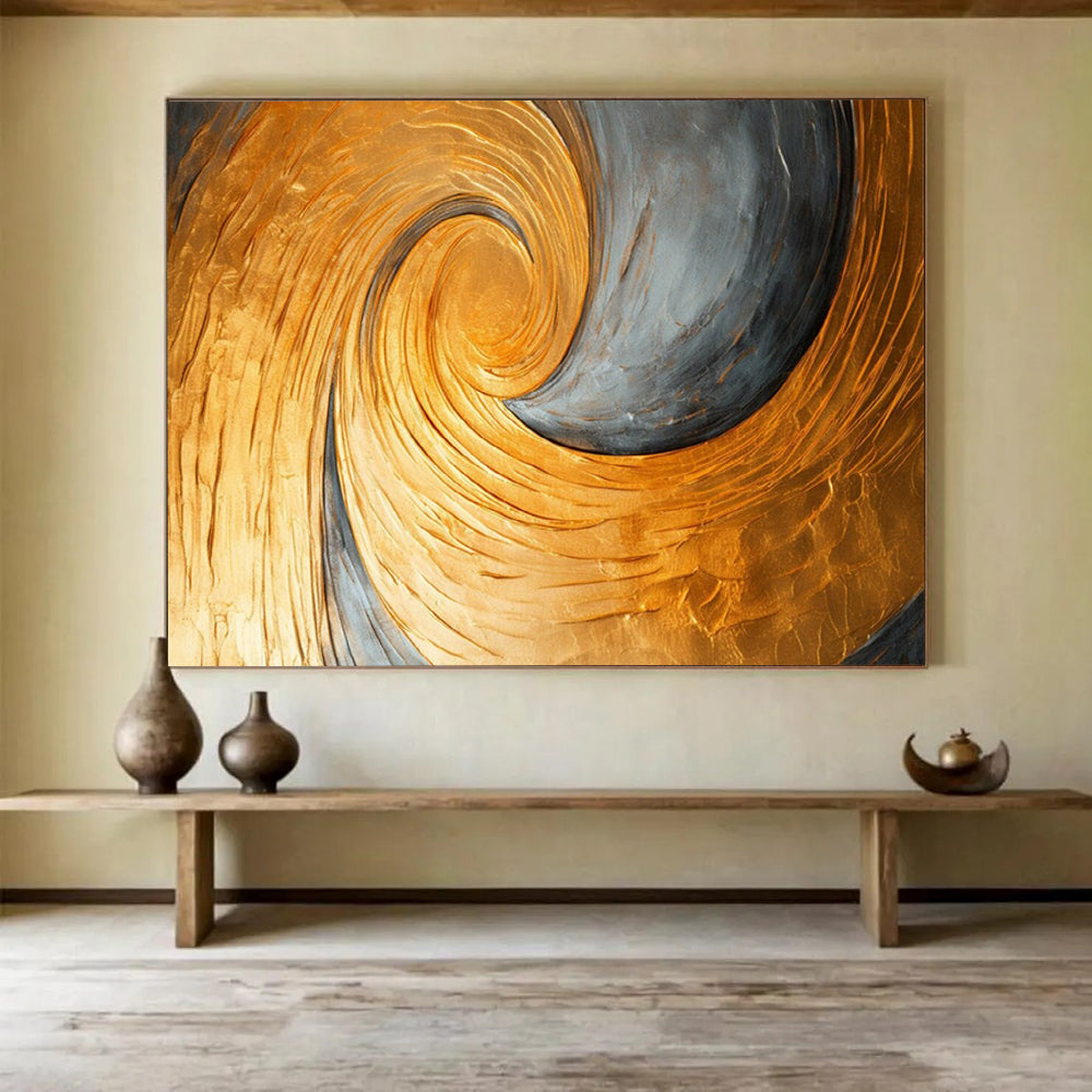 Golden and Gray Swirl - Abstract Textured Painting On Canvas DLZ176