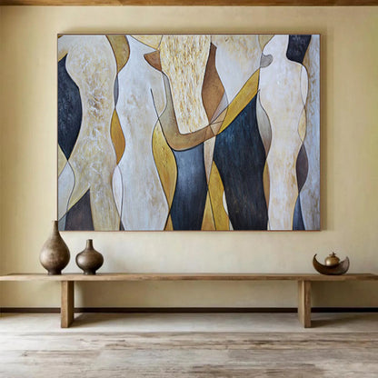 “Abstract Figures in Earth Tones” - Brown, Beige, Black Shaped Forms Painting On Canvas DKH731
