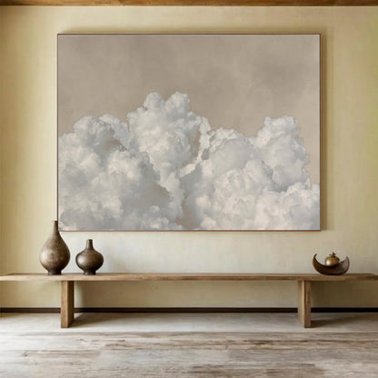 Fluffy Clouds and Beige Sky “Serene Skyward Clouds” Painting On Canvas DKH126