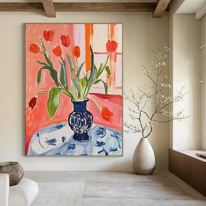 “Tulips in Vase” - Colorful Still - life Painting On Canvas CT2229