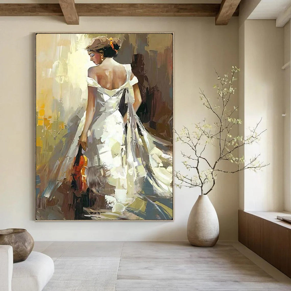 “Elegant Woman with Violin” – Impressionistic Oil Painting On Canvas CT2175