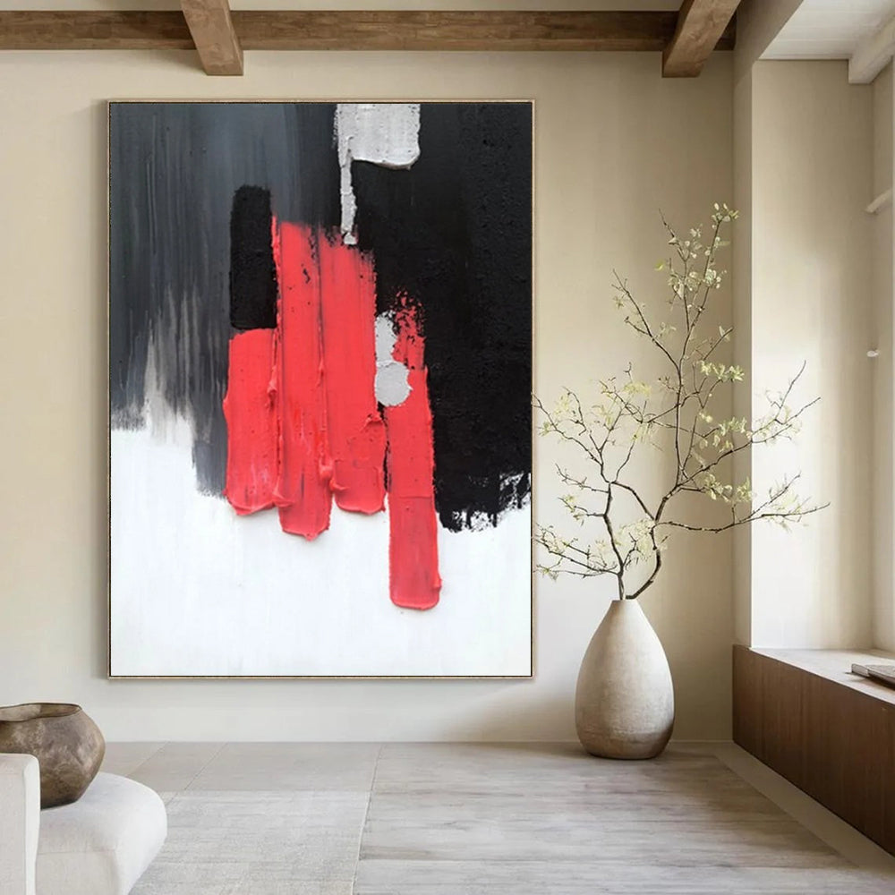 “Red, Black, White Blocks ‘Bold Simplicity’” - Abstract Impasto Painting On Canvas DTP394