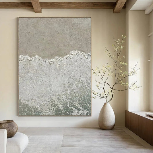 “Neutral Beach Waves - Serene Shore” Painting On Canvas DKH1127