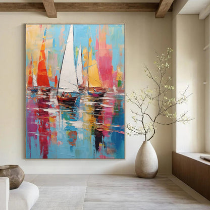 Colorful Sailboats - Impressionist Oil Painting CT1278