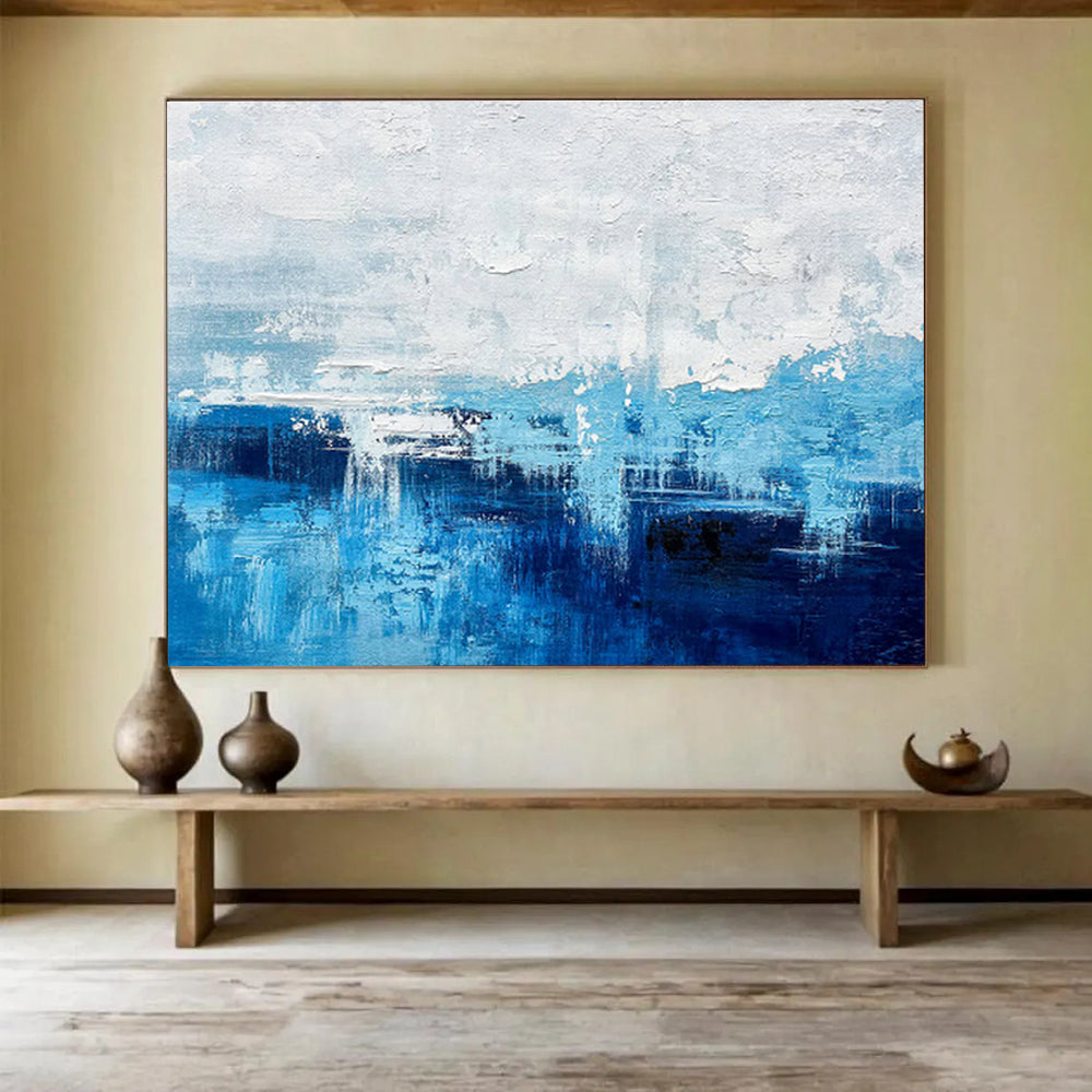 Blue and White Coastal Abstract Painting On Canvas DKH275