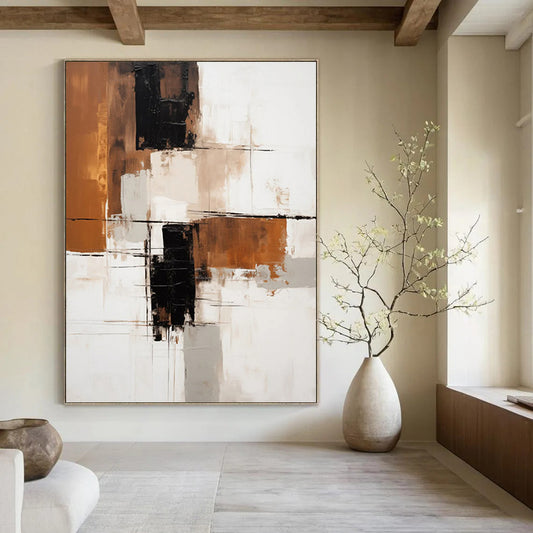 “Brown - Beige Geometric Abstraction” - Modernist Abstract Painting On Canvas DTP129