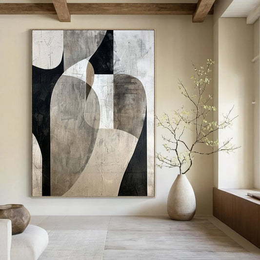 Monochrome Abstract Shapes - Abstract Painting On Canvas DKH1312