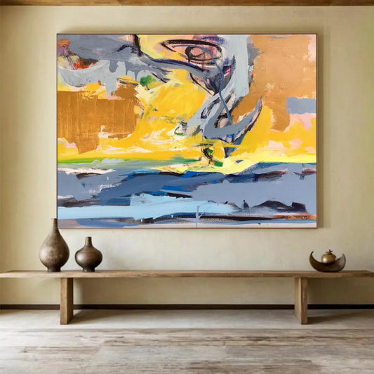 “Colorful, Abstract Sunset ‘Vibrant Horizon Mix’” - Expressionist Abstract Painting On Canvas DLZ034