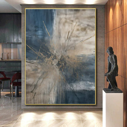“Blue - Beige Abstract Burst” ，Abstract Acrylic Painting CT0825