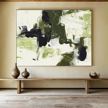 “Green - Black Abstract Forms” Abstract Acrylic Painting On Canvas DKH444