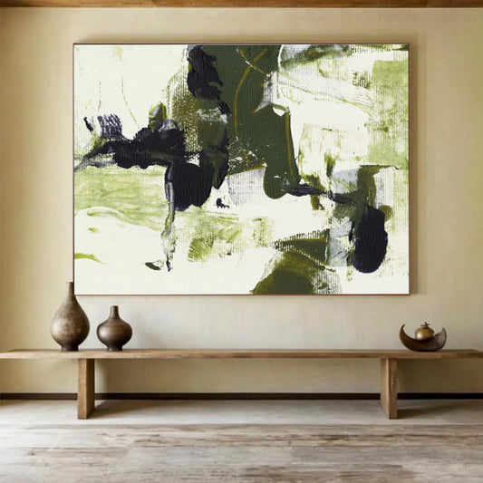 “Green - Black Abstract Forms” Abstract Acrylic Painting On Canvas DKH444