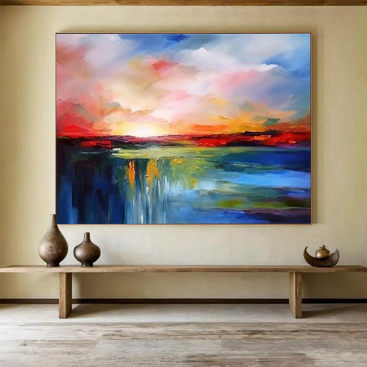 “Colorful Waterfall Sunset” Abstract Landscape Painting On Canvas DKH339