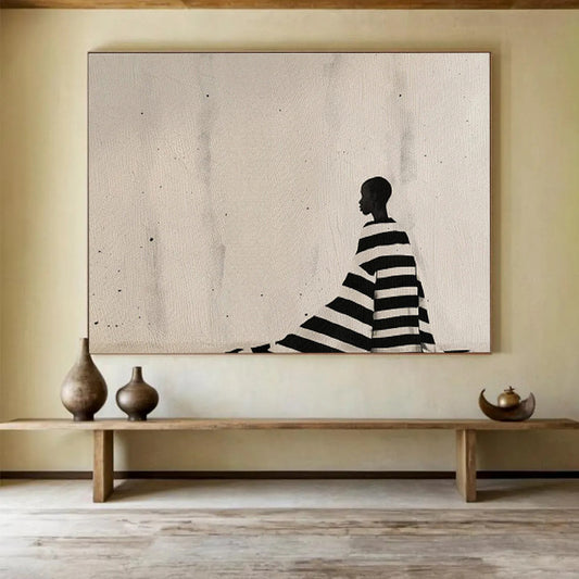 Silhouette in Striped Cloak Black - and - White Painting On Canvas DKH228
