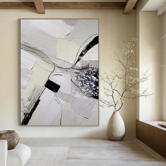 “Monochrome Threads” - Gray & Black Textured Abstract Lines Painting On Canvas DKH1172