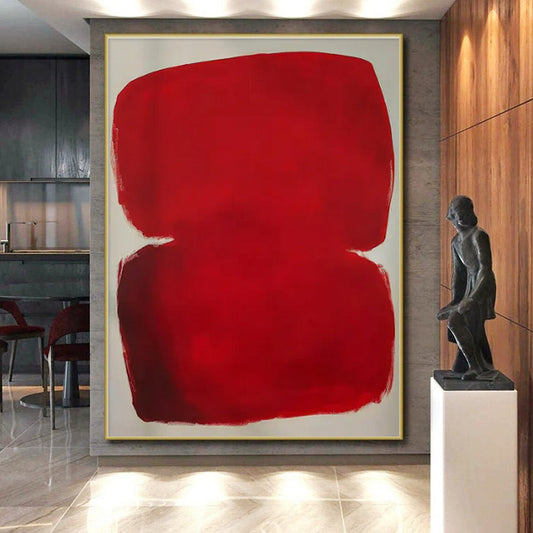 “Minimalist Red Forms: Abstract Color - Field Art” ，Color - Field Abstract Acrylic Painting CT0879