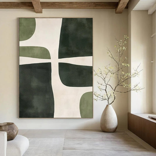 “Green & Beige Organic Abstract” - Abstract Painting CT2370