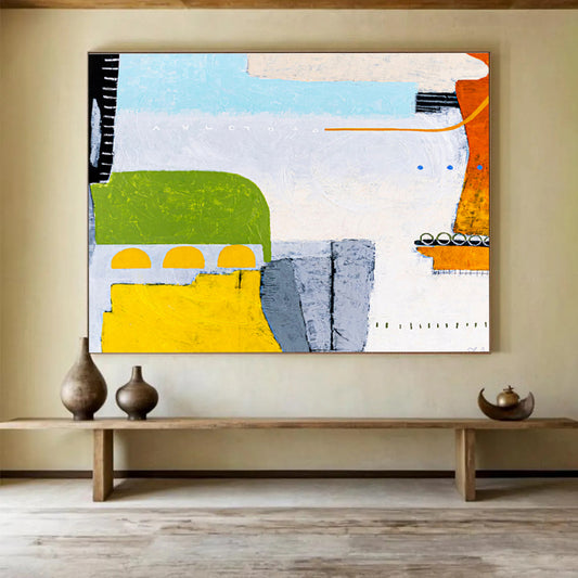 “Green - Yellow Geometric Harmony” Abstract Acrylic Painting On Canvas DKH545