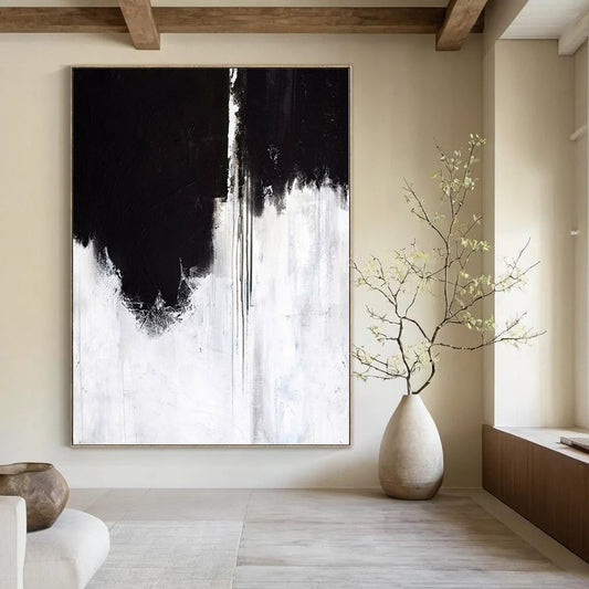 “Black - White Dramatic Drips” – Abstract Expressionist Painting CT1146