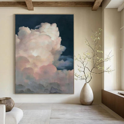 Pink - Clouds on Dark Sky - Realistic - style Cloud Painting CT1423