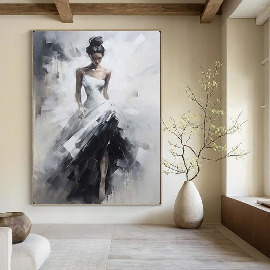 “Monochrome Graceful Bride” – Impressionistic Figure Oil Painting On Canvas CT2133