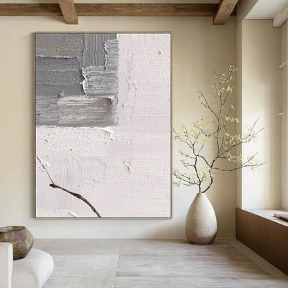 “Gray, White Textured Fragment ‘Subtle Chaos’” - Impasto Abstract Painting On Canvas DTP361