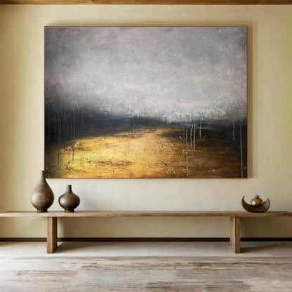 “Gilded Earth Tones Abstract” - Mysterious Landscape Painting On Canvas DKH782