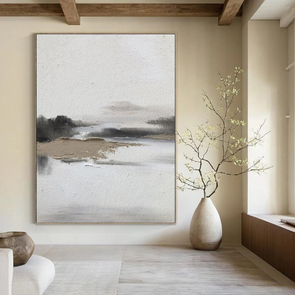 “Neutral Textured Waterscape” - Abstract Landscape Painting On Canvas DKH1672