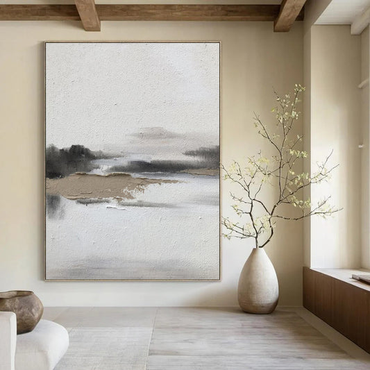 “Neutral Textured Waterscape” - Abstract Landscape Painting On Canvas DKH1672